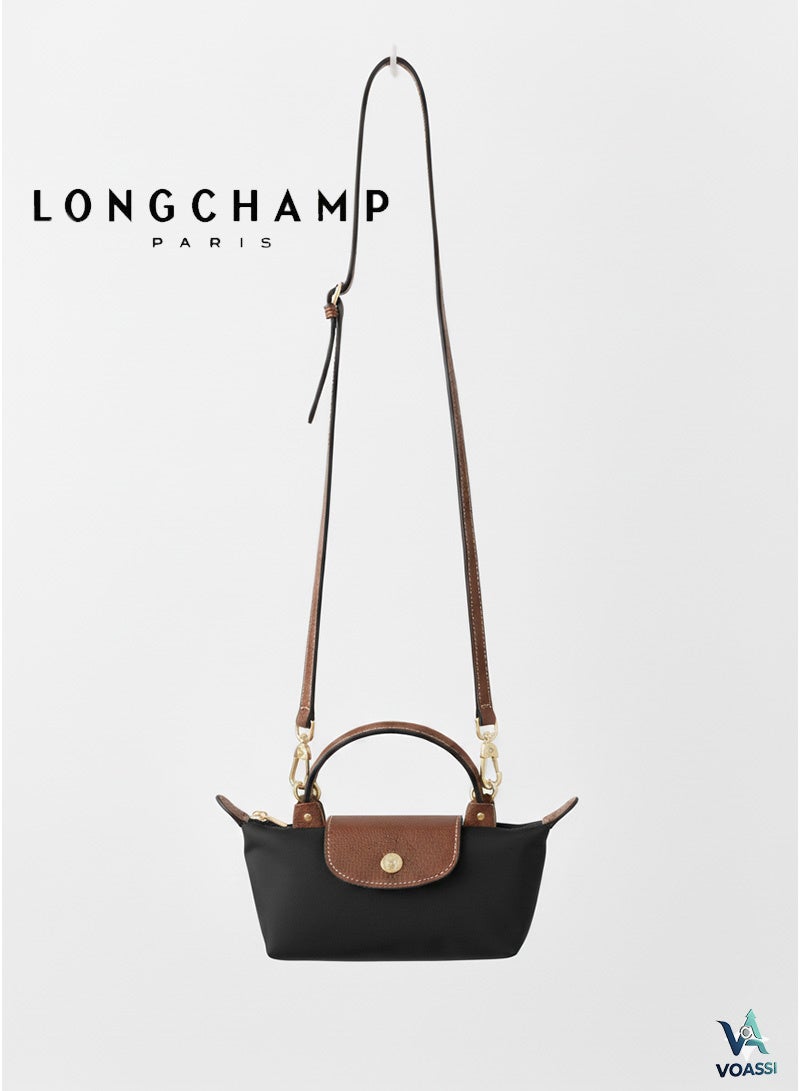 Longchamp Women's classic fashion versatile mini makeup bag handbag shoulder bag handheld small bag Mini  Black Classic - Image 1